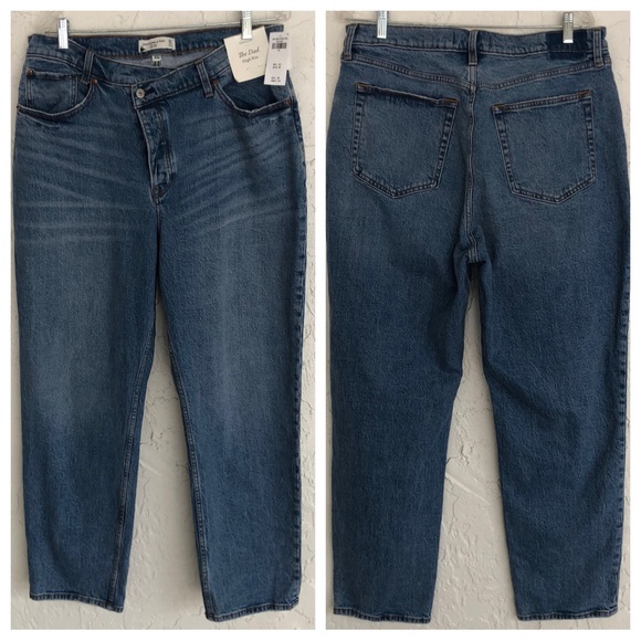ABERCROMBIE The Dad High Rise Curve Love Crossover Button Fly Size 32/14 - Picture 2 of 12